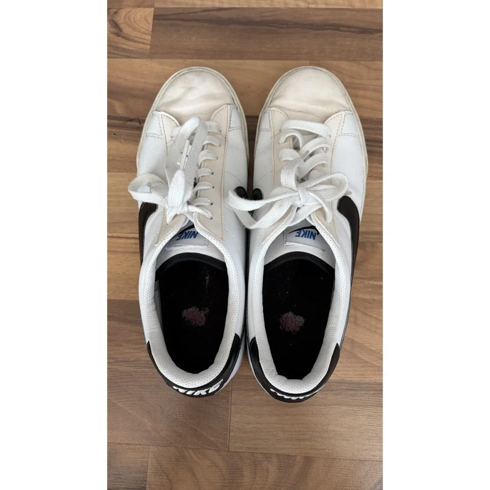 Mens Nike Classic Shoes White Black Blue Leather Logo Retro Sneakers Size 10.5
